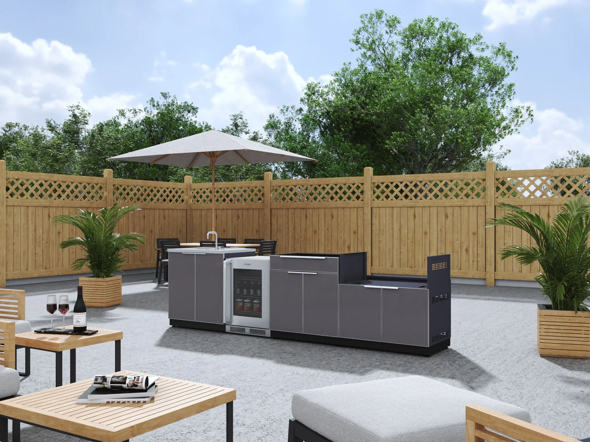 Outdoor Kitchen Aluminum 4 Piece Cabinet Set with Sink, Bar, Grill Cabinet and Fridge