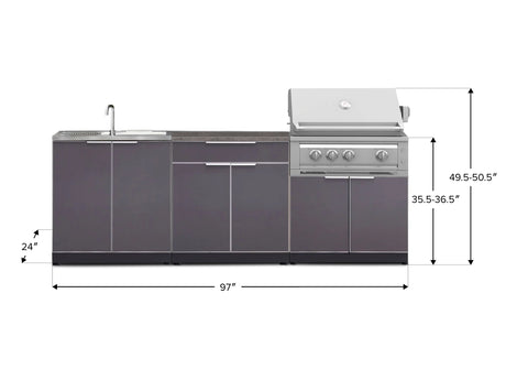 Outdoor Kitchen Aluminum 5 Piece Cabinet Set with Bar, Sink, Grill Cabinet, Platinum Grill, and Countertop