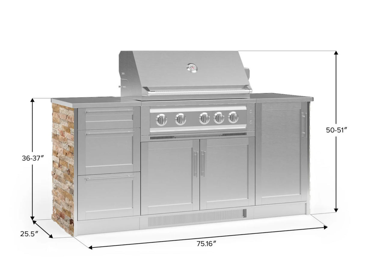 Outdoor Kitchen Signature Series 6 Piece Cabinet Set with Platinum Grill, 3 Drawer, 1 Door and Grill Cabinet