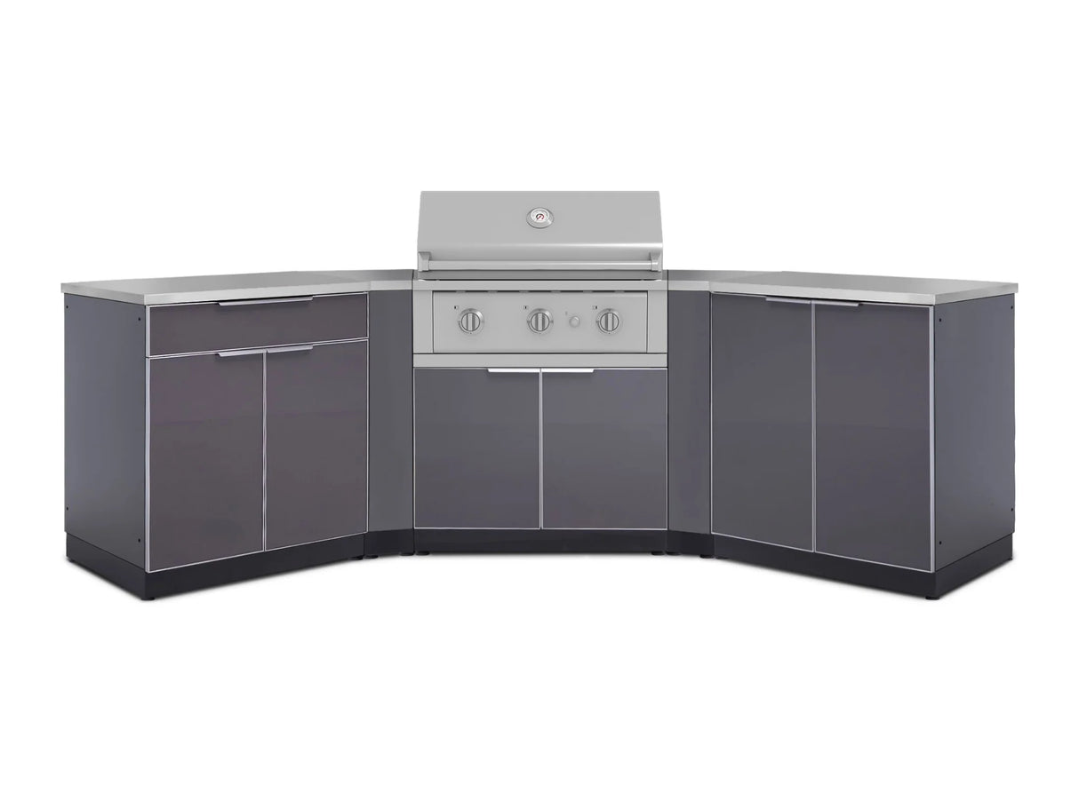 Outdoor Kitchen Aluminum 7 Piece Cabinet Set with 2 Door, Bar, Corner, Grill Cabinet, Performance Grill, and Countertops