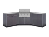 Outdoor Kitchen Aluminum 7 Piece Cabinet Set with 2 Door, Bar, Corner, Grill Cabinet, Performance Grill, and Countertops