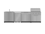 Outdoor Kitchen Stainless Steel 6 Piece Cabinet Set with Sink, Bar, Grill Cabinet, Performance Grill, Countertop and Stainless Steel Door Fridge