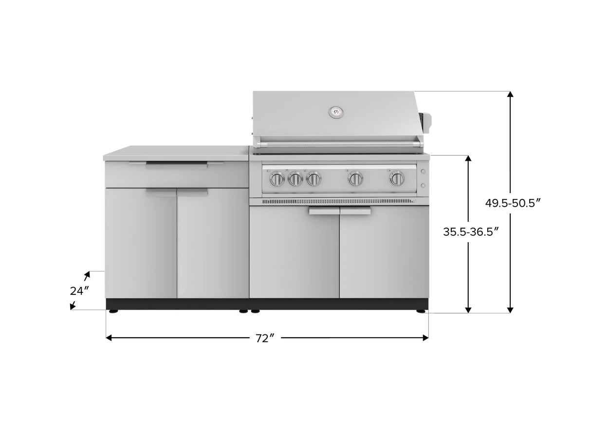 Outdoor Kitchen Stainless-Steel 4 Piece Cabinet Set with Bar, Grill Cabinet, Platinum Grill, and Countertop