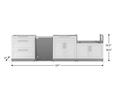 Outdoor Kitchen Stainless Steel 4 Piece Cabinet Set with 3-Drawer, Bar, Grill Cabinet and Fridge