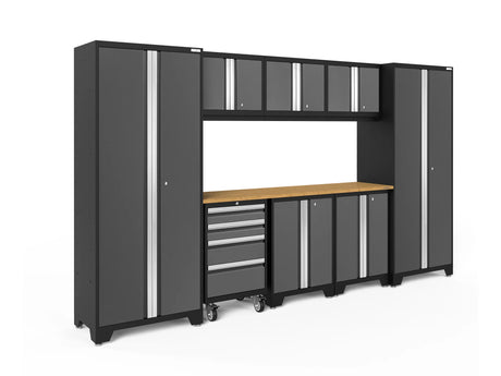 Bold Series 9 Piece Cabinet Set with 2 Base, Tool, Wall Cabinets and 30 In. Lockers