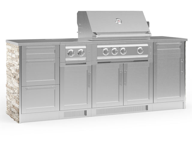 Outdoor Kitchen Signature Series 8 Piece Cabinet Set with Dual Side Burner, 3 Drawer, 1 Door, Platinum Grill and Grill Cabinet