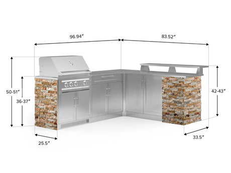 Outdoor Kitchen Signature Series 8 Piece L Shape Cabinet Set with 2 Door, Bar, Platinum Grill and Grill Cabinet