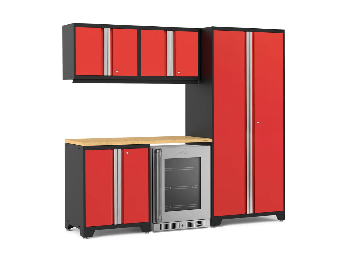 Pro Series 6 Piece Cabinet Set with Base, Wall Cabinet, Locker and Glass Door Fridge