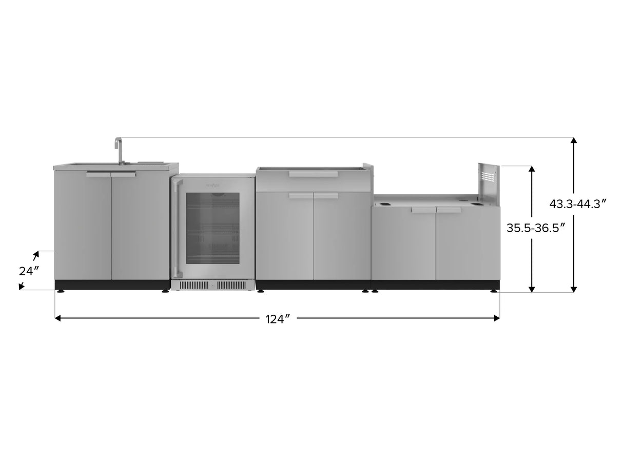 Outdoor Kitchen Stainless Steel 4 Piece Cabinet Set with Sink, Bar, Grill Cabinet and Fridge