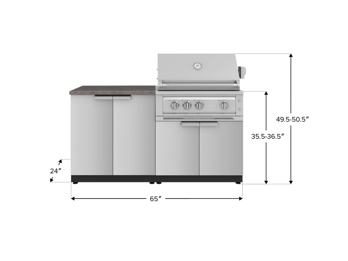 Outdoor Kitchen Stainless Steel 4 Piece Cabinet Set with 2 Door, Grill Cabinet, Platinum Grill and Countertop