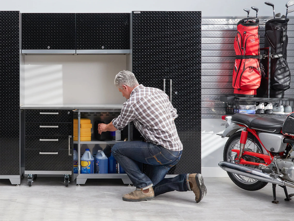 Performance Diamond Plate Limited Edition 10 Piece Cabinet Set with Tool, Base, Wall Cabinets, 30 In. Lockers and Worktop