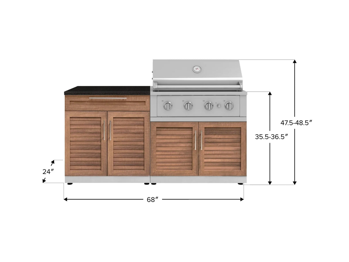 Outdoor Kitchen Stainless-Steel 4 Piece Cabinet Set with Bar, Grill Cabinet, Performance Grill, and Countertop