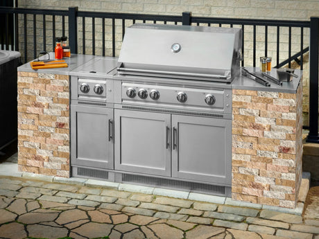 Outdoor Kitchen Signature Series 9 Piece Cabinet Set with Kamado, Platinum Grill and Grill Cabinet