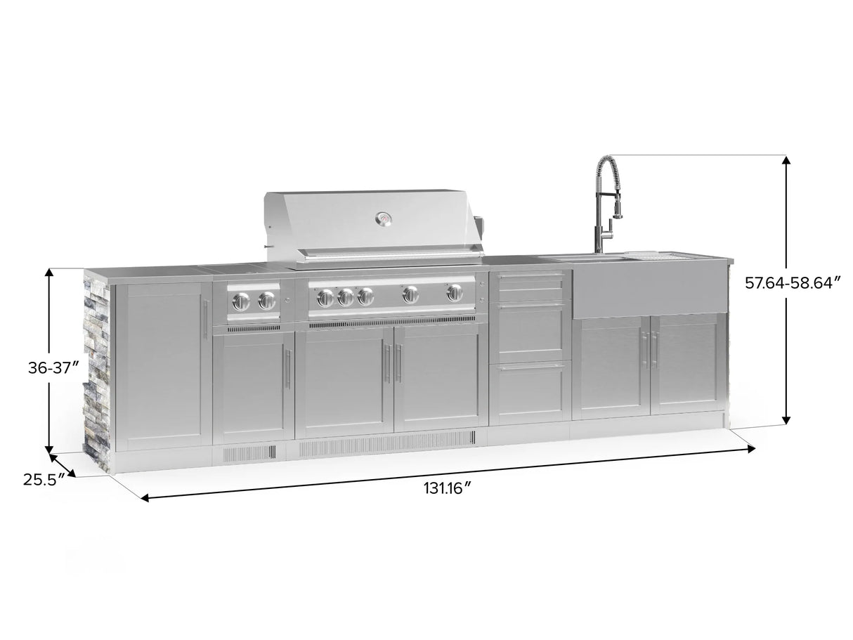 Outdoor Kitchen Signature Series 10 Piece Cabinet Set with 1 Door, Dual Side Burner, 3 Drawer, Sink, Grill and Grill Cabinet