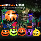 9 Feet Inflatable Pumpkin Patch Family with Built-in LED Lights and Witch Hats