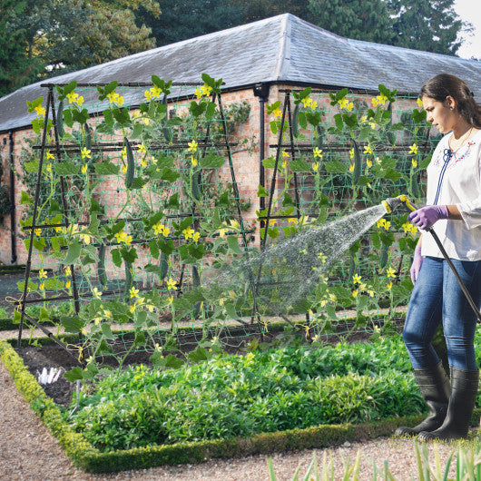 A-Frame Garden Cucumber Trellis with Netting for Climbing Plants Outdoor-Black