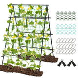 A-Frame Garden Cucumber Trellis with Netting for Climbing Plants Outdoor-Black