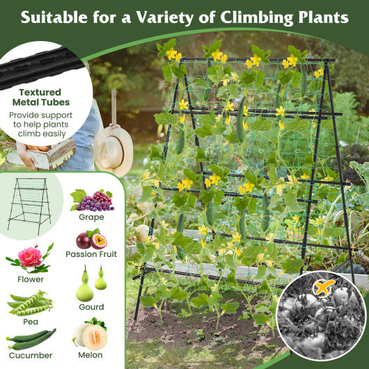 A-Frame Garden Cucumber Trellis with Netting for Climbing Plants Outdoor-Black