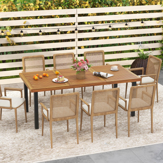 79 Inch Acacia Wood Dining Table 8-Person Patio Table with 1.9 Inch Umbrella Hole and Adjustable Foot Pads