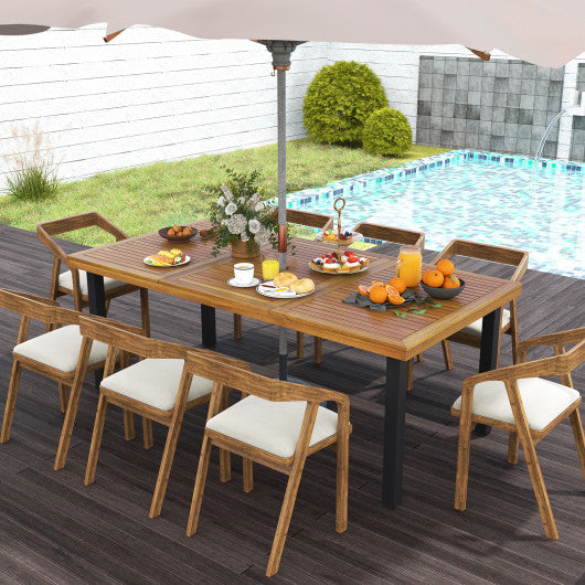 79 Inch Acacia Wood Dining Table 8-Person Patio Table with 1.9 Inch Umbrella Hole and Adjustable Foot Pads