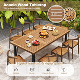 79 Inch Acacia Wood Dining Table 8-Person Patio Table with 1.9 Inch Umbrella Hole and Adjustable Foot Pads