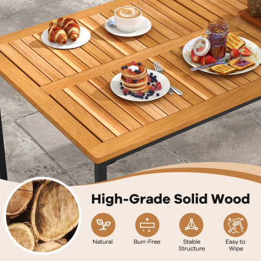 Acacia Wood Dining Table for 6 People with Slatted Tabletop and Umbrella Hole