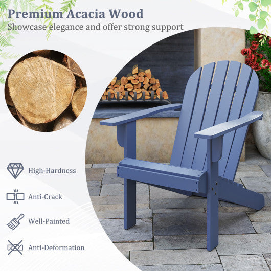 Acacia Wood Lounge Patio Adirondack Chair with Inclined Seat-Blue