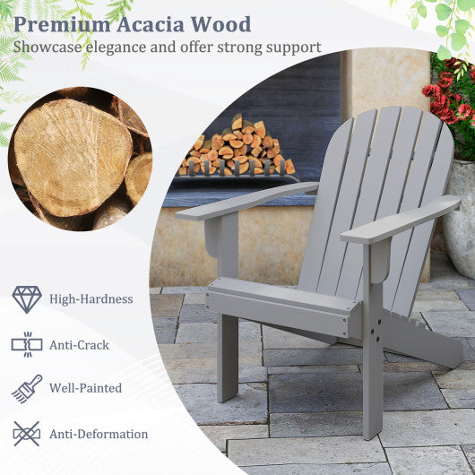 Acacia Wood Lounge Patio Adirondack Chair with Inclined Seat-Gray