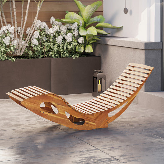 Acacia Wood Patio Rocking Sun Lounger Chaise Lounge with Ergonomic Curved Seat