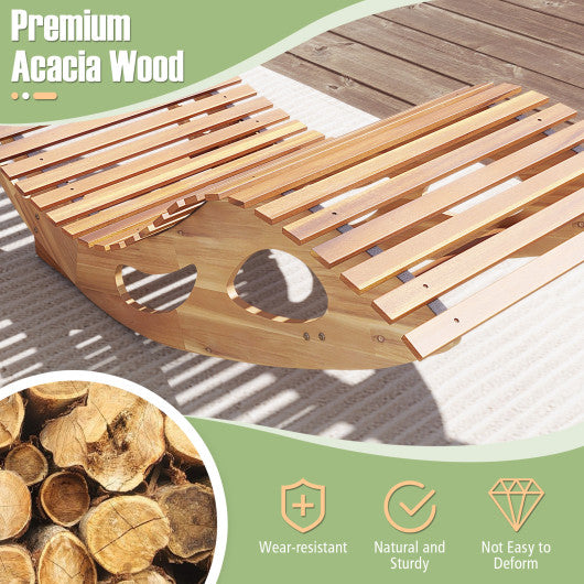 Acacia Wood Patio Rocking Sun Lounger Chaise Lounge with Ergonomic Curved Seat