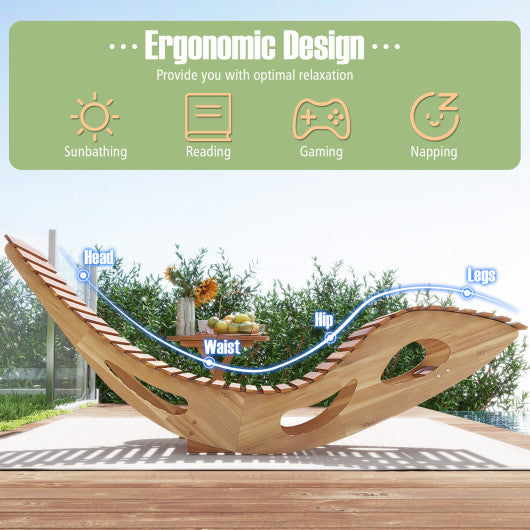 Acacia Wood Patio Rocking Sun Lounger Chaise Lounge with Ergonomic Curved Seat