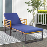 Adjustable Cushioned Patio Chaise Lounge Chair with 4-Level Backrest-Navy