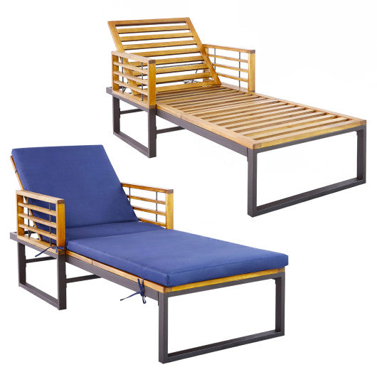 Adjustable Cushioned Patio Chaise Lounge Chair with 4-Level Backrest-Navy