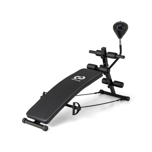 Adjustable Decline Sit Up Bench for Exercise for Home Gym with Speed Ball and 2 Resistance Bands