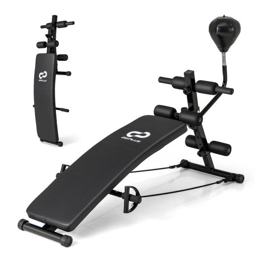 Adjustable Decline Sit Up Bench for Exercise for Home Gym with Speed Ball and 2 Resistance Bands