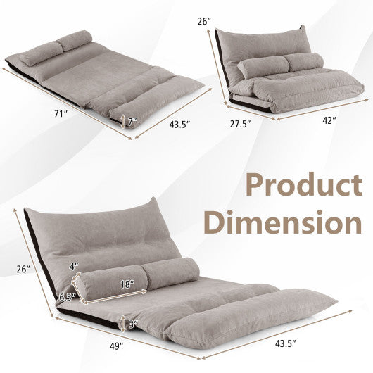 Adjustable Floor Sofa Bed with 2 Lumbar Pillows-Gray