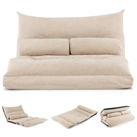 Adjustable Floor Sofa Bed with 2 Lumbar Pillows-Beige