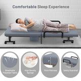 Adjustable Folding Guest Bed Frame with Mattress and Wheels-Gray