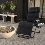 Adjustable Metal Zero Gravity Lounge Chair with Removable Cushion and Cup Holder Tray-Black