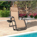 Adjustable Metal Zero Gravity Lounge Chair with Removable Cushion and Cup Holder Tray-Beige