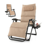 Adjustable Metal Zero Gravity Lounge Chair with Removable Cushion and Cup Holder Tray-Beige