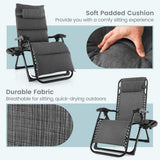 Adjustable Metal Zero Gravity Lounge Chair with Removable Cushion and Cup Holder Tray-Gray