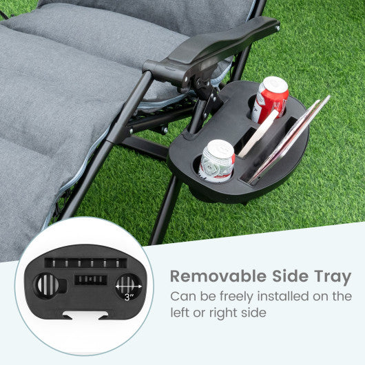 Adjustable Metal Zero Gravity Lounge Chair with Removable Cushion and Cup Holder Tray-Gray