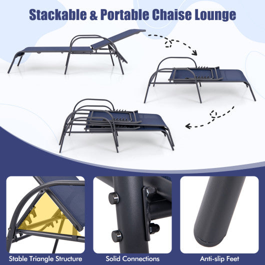 Adjustable Patio Chaise Folding Lounge Chair with Backrest-Navy