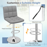 Armless PU Leather Bar Stool with Adjustable Height and Swivel Seat-Gray