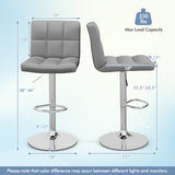 Armless PU Leather Bar Stool with Adjustable Height and Swivel Seat-Gray