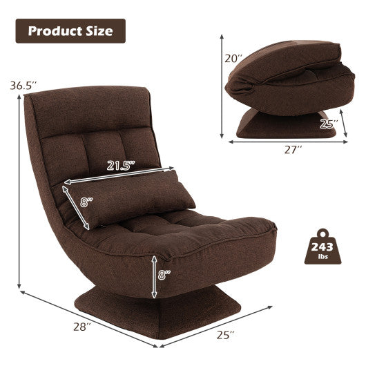 5-Level Adjustable 360° Swivel Floor Chair with Massage Pillow-Brown