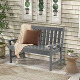 52 Inch All-Weather HDPE Outdoor Bench with Backrest and Armrests-Gray