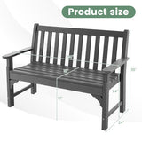 All-Weather HDPE 2-Person Garden Bench with Backrest and Armrests-Gray