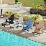 All-Weather HIPS Patio Adirondack Lounge Chair with Retractable Footrest-Navy